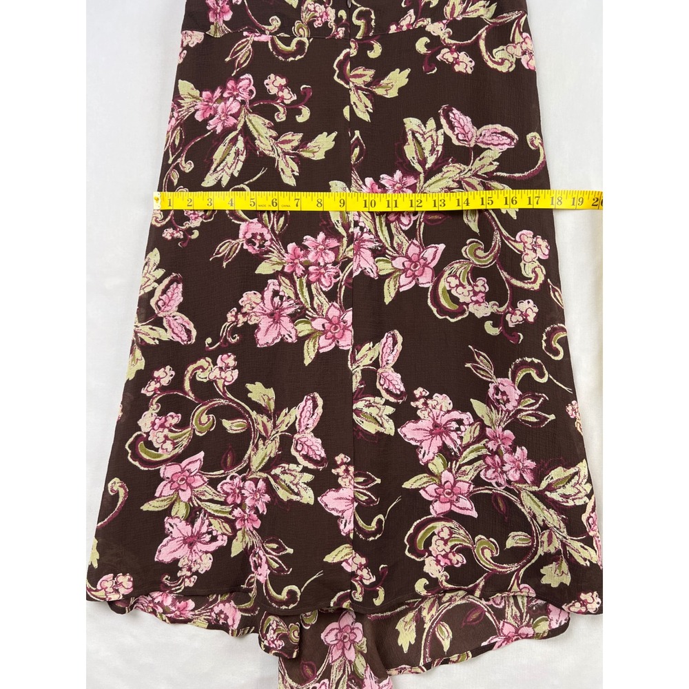 Emma James Floral Skirt Womens Petite 8 Brown Pink Handkerchief Hem Midi Lined - Picture 6 of 8